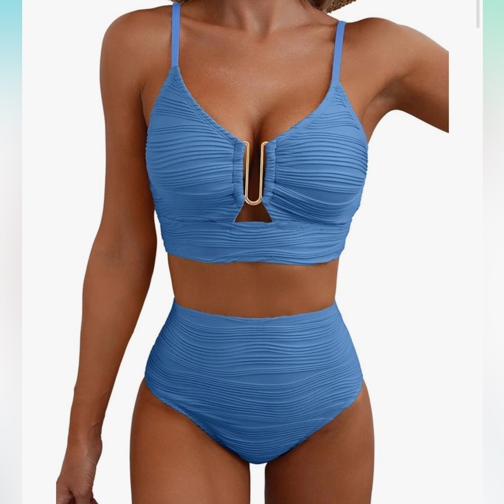 Blue Textured Women's Bikini Set